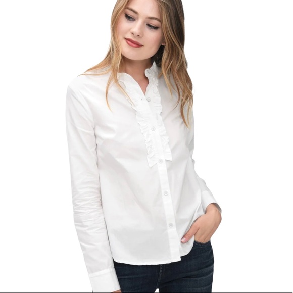 NWT Splendid Poplin Ruffle Button Down Top White - Picture 1 of 9